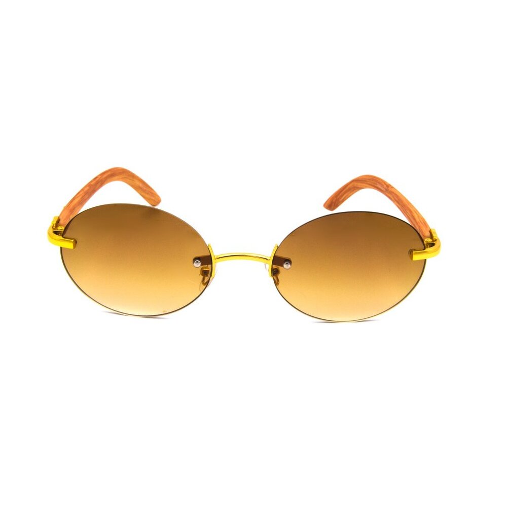 Men Sunglasses Brown Lens Oval Gold Frame Street Wear Light Weight Lentes‎ Gafas